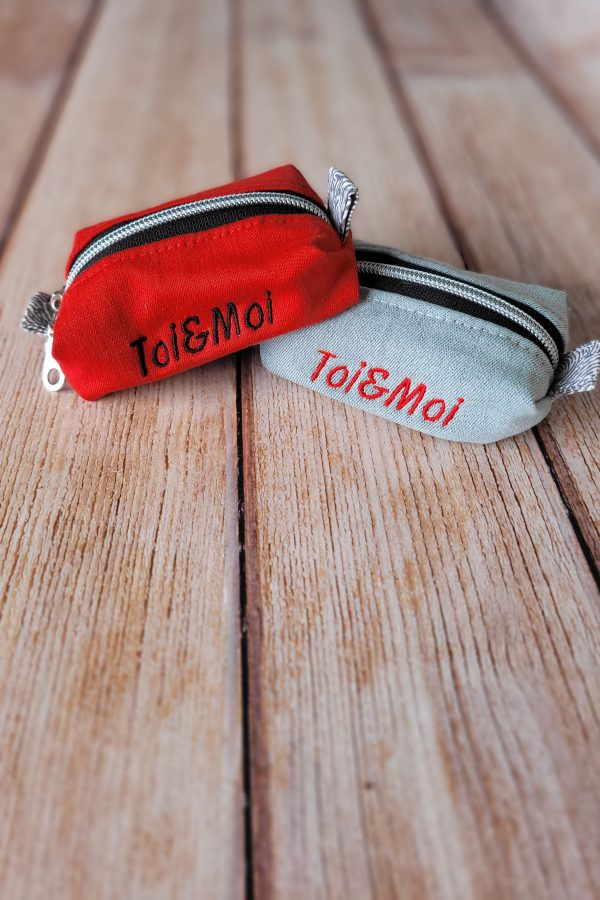 Duo de porte-monnaies bourses "TOI ET MOI" rouge et gris