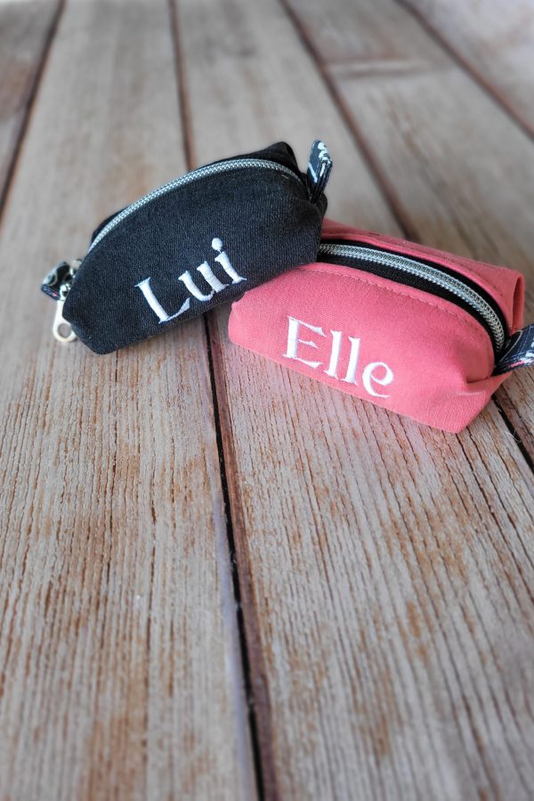 Duo de porte-monnaies bourses "Elle et Lui" noir et rose