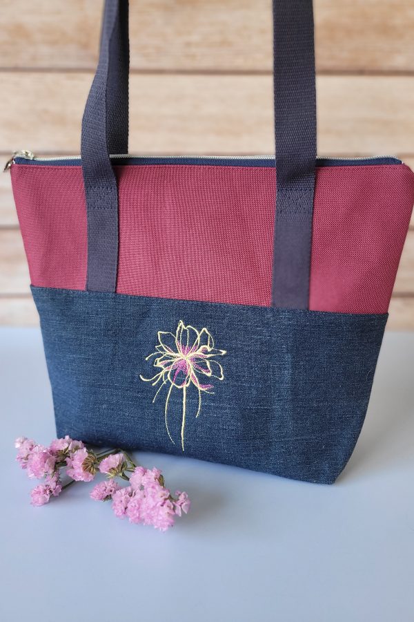 Sac cabas fleur et toile prune