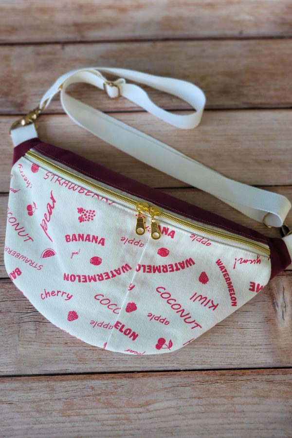 Sac banane jean blanc et toile prune