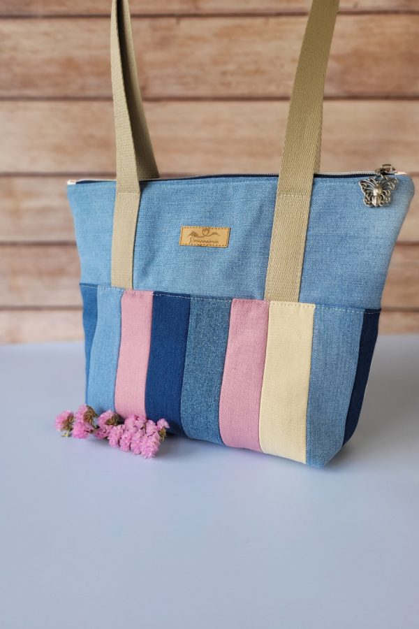 Sac cabas Aimée rose et beige