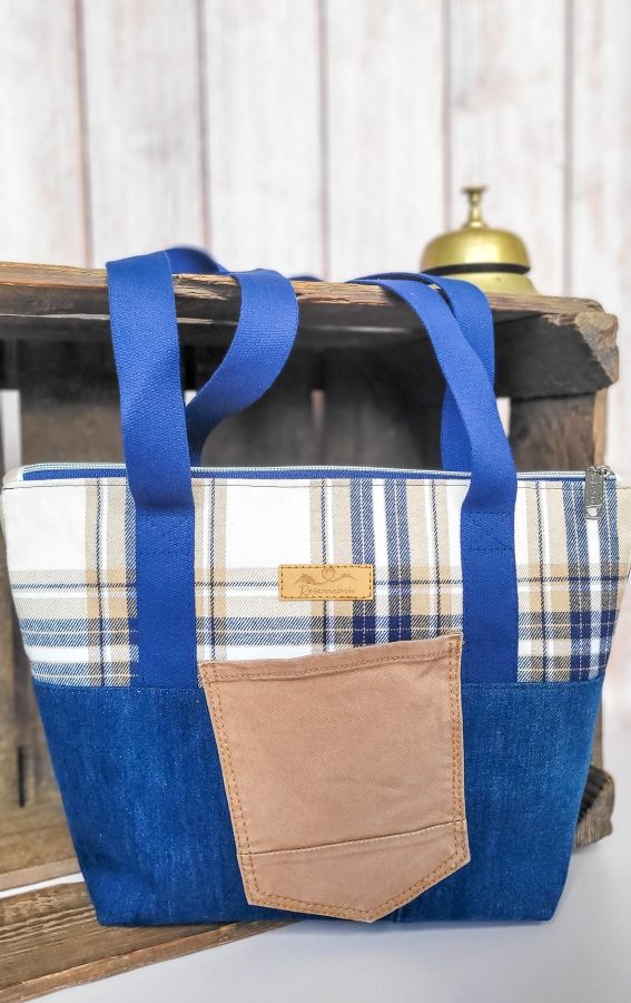 Sac cabas Anna Tartan bleu et beige