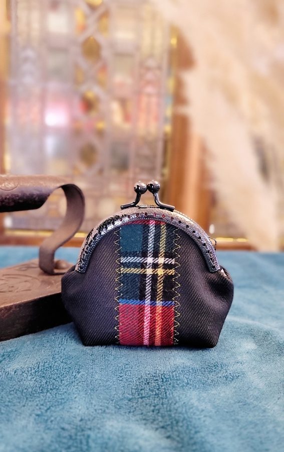 Petit porte-monnaie Anne-Marie noir et tartan