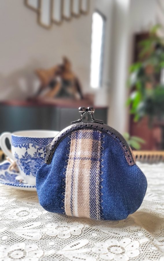 Petit porte-monnaie Anne-Marie bleu et tartan