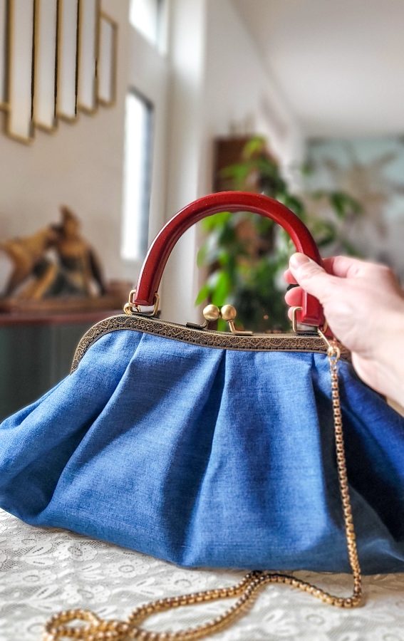 Grand sac Anne-Marie bleu à plis